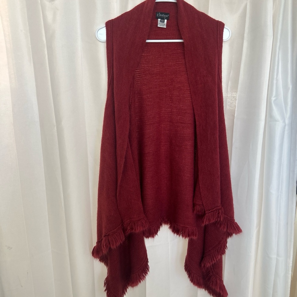 Indigo Deep Red Fringe Hem Poncho